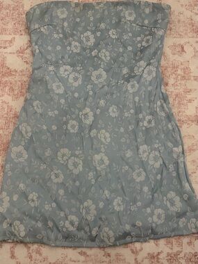 Princess Polly Light Blue Strapless Mini Dress with White Floral Print